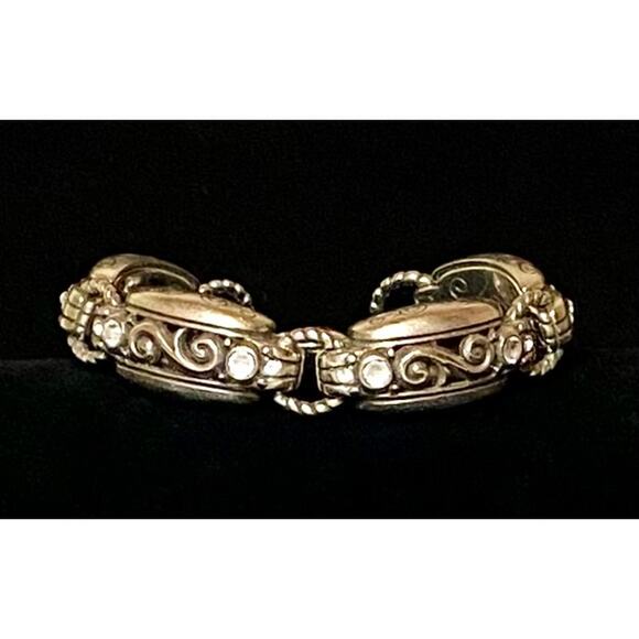 Brighton Jewelry - Vintage Brighton Chunky Link Bracelet with Crystals Silver Plated READ